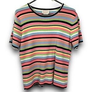 Designer Originals Vintage Pastel Striped Knitted Tee Retro 90s Medium